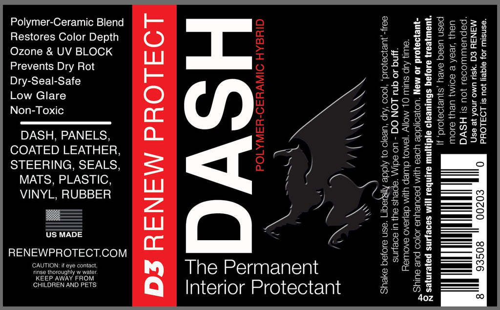 DASH - Permanent Interior Protectant & Dash Repair,  Low-Glare Dry Seal & UV Block for Car Dash, Plastics, Coated Leather, Vinyl (1.2 oz per auto) - D3 RENEW PROTECT-[ceramic protectants]